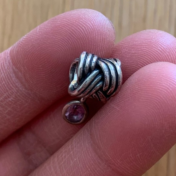 Retired Pandora Tied Together Sterling Silver Dangle Charm With Pink Amethyst - Picture 8 of 12